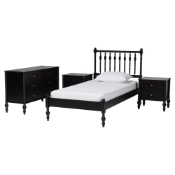 Baxton Studio Callison Spindle 4-Piece Bedroom Set - Farmhouse Platform Bed with Matching Dresser and 2-Drawer Nightstands, Black, Twin